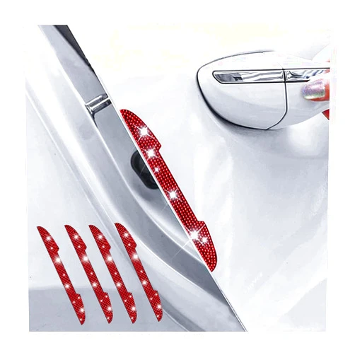 Ziciner 4 PCS Bling Car Door Handle Protector, Rhinestone Anti-Scratch Auto Door Handle Stickers, Car Side Rear View Mirror Edge Guards, Universal Vehicle Exterior Accessories for Women Men (Red)