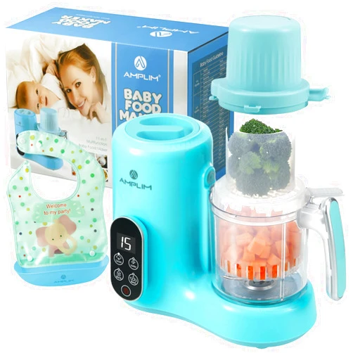 Amplim Baby Food Maker, Baby Food Processor, Steamer, Blender, Puree Maker in-One for Infants and Toddlers. Smart Control Meal Preparation Machine, Essential Baby Registry Must Haves, BPA Free – Blue