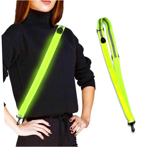 Rivsli LED Reflective Belt Sash Walking Gear Safety Lights for Walkers at Night High Visibility Rechargeable LED Flashing Sash Adjustable Night Running Safety Gear Light Up Running Belt For Walking at Night