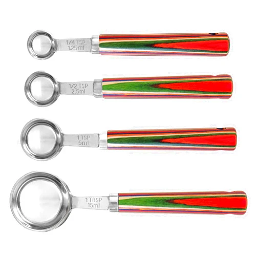 Totally Bamboo Baltique Marrakesh Collection 4-Piece Measuring Spoon Set, Includes 1/4 Teaspoon, 1/2 Teaspoon, 1 Teaspoon and 1 Tablespoon Measurements, Stainless Steel Spoons with Wood Handles for Cooking & Baking