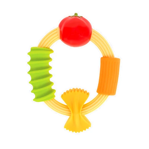Nuby Pasta Ring Teether - Soft Silicone, Multi-Textured Surface, Easy Grip, Teething Relief for Babies 3+ Months
