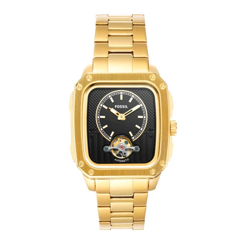 Fossil Inscription Men's Watch with Square Case and Stainless Steel, Silicone or Leather Band
