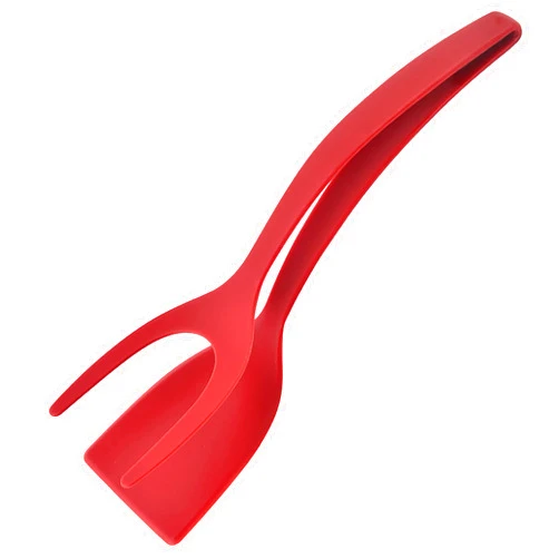 PTZMZB spatula pliers, egg flipper spatula, food spatula pliers, bread clip egg barbecue burger pie pancake, home kitchen cooking tool. (red)