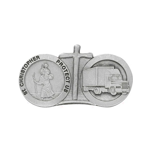 Generic Pewter ST Christopher & 18 Wheeler Automobile Visor Clip