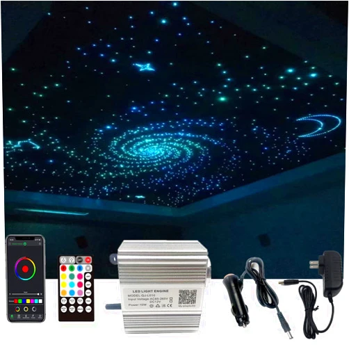 Sailiang Bluetooth Music Mode App 10W RGBW LED Fiber Light Engine, Light Drive + 28 Remote Controller, Star Ceiling, Used for Indoor car Interior Decoration