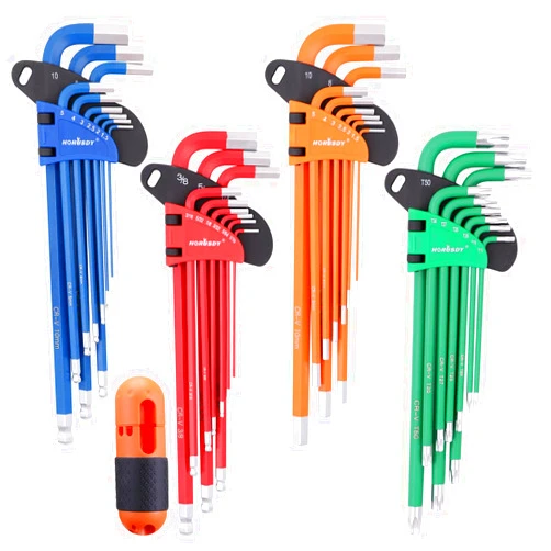 HORUSDY 37PCS Hex Key Allen Wrench Set, SAE & Metric Star Long Arm Ball End Hex Key Set, Industrial Grade Allen Wrench Set with Another Torque Handle