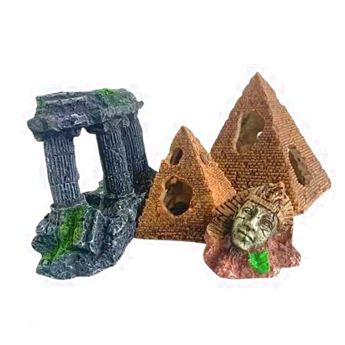 ARAWARA Aquairum Egyptian Decor with Pyramid Head, Sphinx Figure, Pillars Resins,Sunken Ancient Heritage, Fish Tank Decorations Ancient Ruins Miniature as Underwater Landscape,4PCS