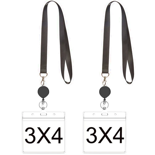 YOUOWO Lanyard with id Holder 4x3 Retractable Badge Reel Black lanyards with ID Badge Holder Card Protector 4x3in id Card Holder Horizontal