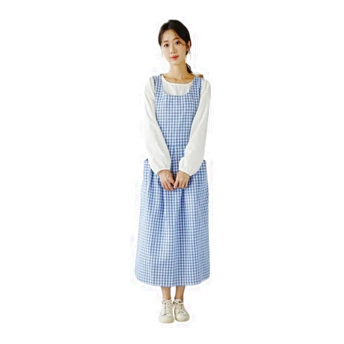 TTYAO REII Cotton Apron with Pockets Women's Plaid Apron Vintage Cleaning Apron Pinafore Dress for Home Baking Work