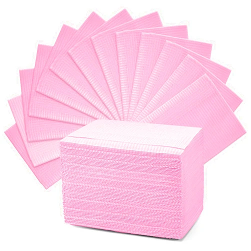 Annhua Dental Bib Disposable Pink Polyback Towel Waterproof Patient Bibs 3 Ply Tattoo Paper Napkins for Dental Clinic, Tattoo Piercing, Feeding - Soft and Fluid Resistant - 13'' x 18