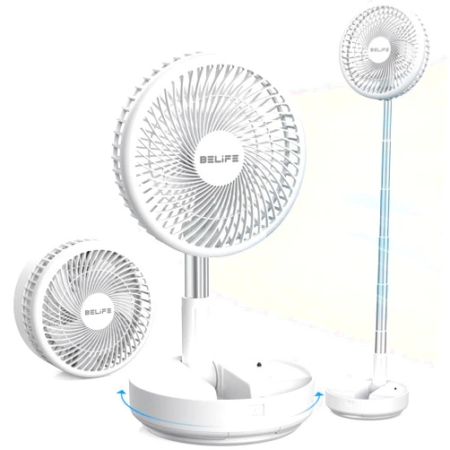 Belife X8 Portable Fan, Cordless 7200mAh Battery Operated Oscillating Fan, USB Rechargeable Desk Floor Fan with Remote, Foldable Telescopic Fan for Home Bedroom Sleeping Office Camping Travel (White)