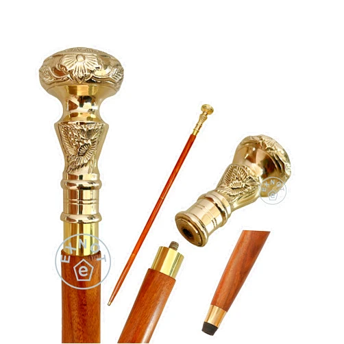 EXNOT Vintage Brass Handle Victorian Telescope Fold able Wooden Walking Stick Walking Cane Ideal Gift
