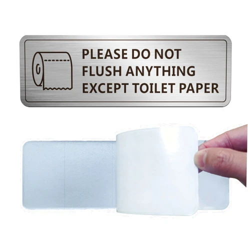 MongFun Do Not Flush Anything Except Toilet Paper Sign for Bathroom, Do Not Flush Rules Bathroom Sign, (2 PACK) Self-adhesive Aluminum Metal Signs for Business and Home (9 x 3 Inch, Brushed Aluminum)