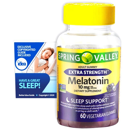 Idea Shop USA Melatonin Adult Gummies, Extra Strength, Sleep Support by Spring Valley, 10 mg, 60 Ct Bundle with Exclusive Have a Great Sleep - Better Idea Guide (2 Items)