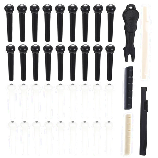 DIVINA VITAE 36PCS Acoustic Guitar Bridge Pins with 2PCS Guitar Saddle Nut and Bridge Pin Puller Remover, Guitars Pegs Replacement Parts and Accessories (White + Black)