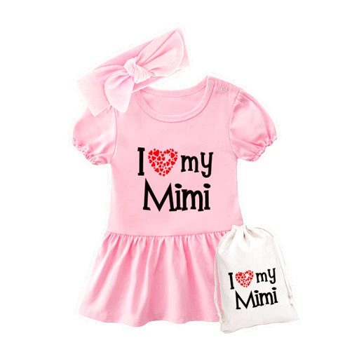 YSCULBUTOL Baby Girl Dress I Love My Mimi Newborn Baby Girl Toddler Dress Sister Skirt Cute Dresses Headband Clothes Set