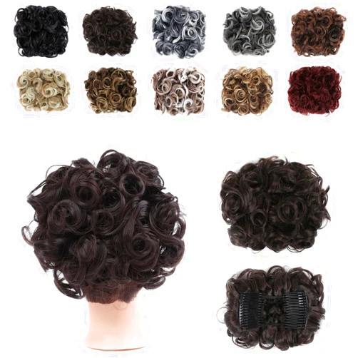 GIRLSHOW Combs Curly Hair Bun Synthetic Scrunchie Clip in Ponytail Extension Chignon Dish Tray Pony-tail Hairpieces (Dark Brown -#98)
