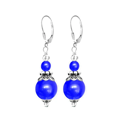HQFJW Natural Blue Agate Stone Bead Drop Earrings,Antique Retro Dainty Two-Stones Gemstone Dangle Earrings,Onyx Crystal Boho Bohemian Earrings for Women (A09_Blue Agate)