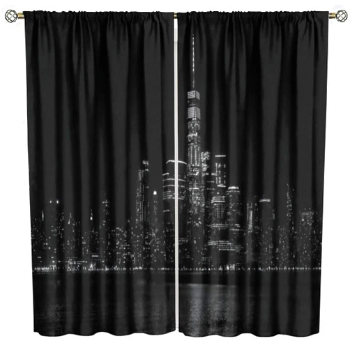 SYJDIANZISHANGWU New York Blackout Curtain Black and White New York City Manhattan Skyline Cityscape Window Treatments 2 Panels Rod Pocket Drapes for Bedroom Office Living Room Decor 42