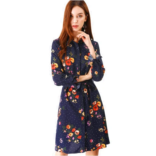 Allegra K Women's Button Down Vintage Polka Dots Dresses Collar Tie Belted Shirt Dress