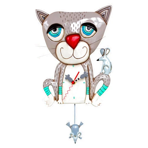 Allen Designs Enesco Mouser Cat Sculpted Pendulum Wall Clock, 15.5 Inch, Multicolor