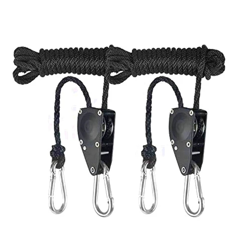 iPower GLROPEMG4-A Horticulture 1/4 inch Adjustable Heavy Duty Rope Hanger 1-Pair with 8 Feet at 300lbs Capacity, Black