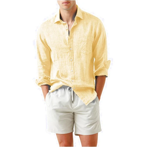 JMIERR Mens Cotton Linen Casual Stylish Button Down Shirt Long Sleeve Dress Shirts