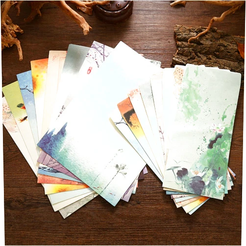 SCStyle 16 Cute Retro Envelopes 8.46 x 4.33 Inches 32 Lovely Kawaii Special Design Chinese Style Stationery Writing Letter Paper 10.2 x 7.3 Inches,Stationary Paper and Envelopes Set