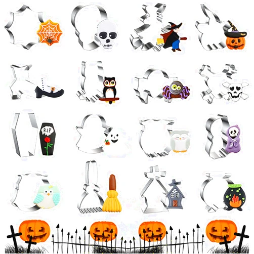 YISKY Halloween Cookie Cutters, 16 Pieces Stainless Steel Biscuit Moulds, Children's Pieces, Cookie DIY, Pastry Pieces, for Fondant Cookies, Cake Decorations