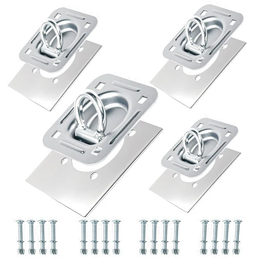 Digank Recessed D Ring Tie Down Anchors 4 Pack (6,000 Lbs), Heavy Duty Trailer Floor Tie Downs and Anchor Points for Securing Cargo, Equipment, ATV, UTV, Truck – Silver