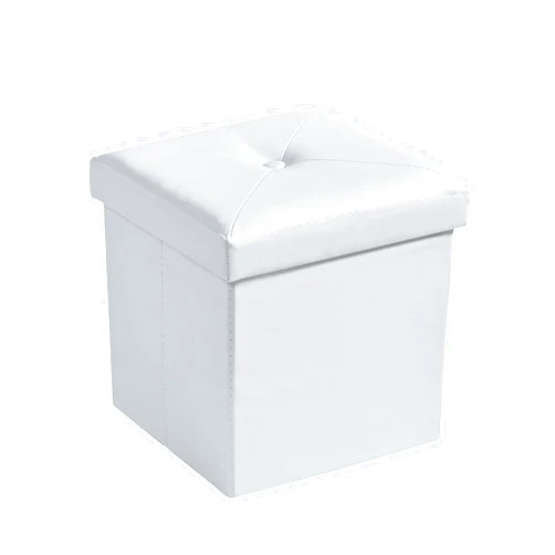 VECELO Storage Ottoman Cube, 11.8'' Folding Footstool, Leather Footrest Ottoman, Square Small Storage Ottomans for Living Room Bedroom Dorm Room, Holds up to 176 lb, Easy to Assemble, White