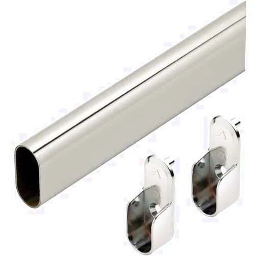 Hafele Premium Oval Wardrobe Closet Rod with End Supports (5 Pack) - 48inch - Chrome Closet Rod with Closet Rod Brackets