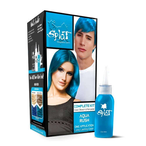 Splat Aqua Rush Semi Permanent Hair Dye Kit with Bleach, 1 Application, Includes Blue Hair Dye, Oxide & Bleach Powder, Vegan & Cruelty Free Hair Color