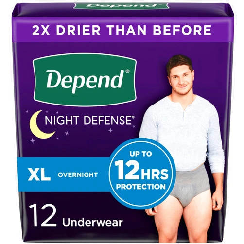 Depend Night Defense Adult Incontinence Underwear for Men, Disposable, Overnight, Extra-Large, Grey, 12 Count, Packaging May Vary
