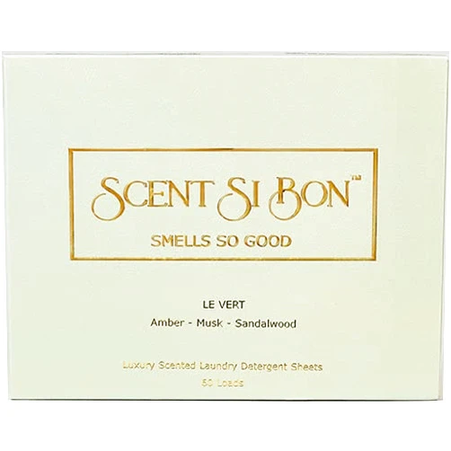 Scent Si Bon Luxury Scented Laundry Detergent Sheets, 60 Loads, Le Vert Scent Inspired by Creed Aventus, Eco-Friendly Formula, Biodegradable Detergent Strips, Liquid-Free Laundry Sheets