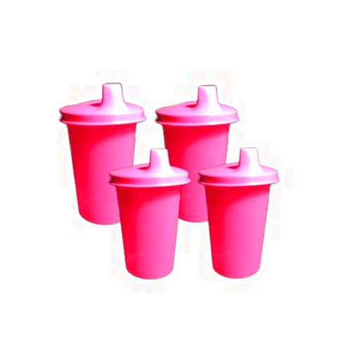 Tupperware Set 4 Pink Kids Bell Tumblers with Pink Sipper Sippy Seals