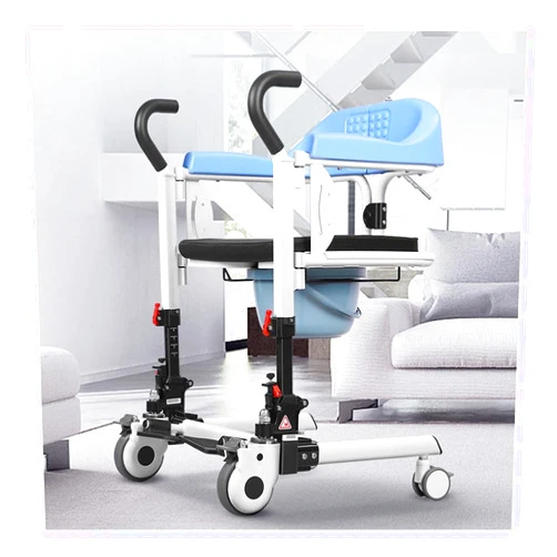 CCOMPO Wheelchair Wheeled Commode Chair Shower Commode Chair On Wheels Transport Wheelchair with 180° Split Seat Commode Chair Height Adjustable Mobile for Seniors Up to 120kg (Color : Blue, Size : One siz