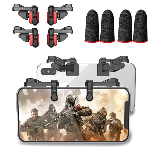 IFYOO Mobile Game Trigger, Mobile Gaming Controller Compatible with PUBGG/Fortnitee/Call of Duty Mobile, Z108 Aim & Fire Triggers for iPhone and Android Phone, 2 Pair with 2 pcs Finger Sleeves Red