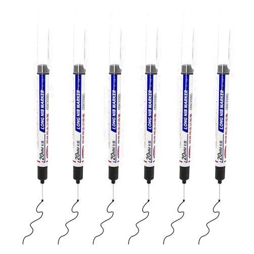 Zhuohai 6PCS Deep Hole Marker Pens，Waterproof Construction Markers Marking Tool, Permanent Markers Carpenter Ink Marker Pens for Carpenters Builders Decoration Construction（Black ）
