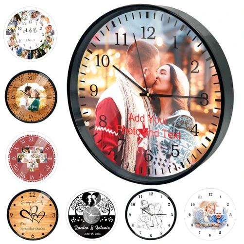 Xihedfd Personalized Wall Clocks with Picture Custom Photo Clock Customized Round Clock for Living Room Bedroom Home Decor Mother's Day Thanksgiving Valentine's Day