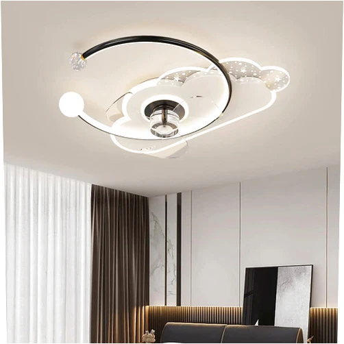 ZCYOU Kids Ceiling Fan with Light and Remote Control，Dimmable Ceiling Fan for Living Room Lamp Ceiling Fan 50cm，Room Silent 3 Speed Cloud Shape (Color : Black)