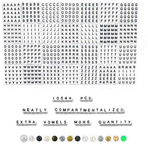 Deinduser 1064 Pieces Letter Beads - White Square Letter Beads for Bracelets - Acrylic Letter Beads for Jewelry Making - Bracelet Letter Beads - Alphabet Beads White Beads with Black Inked Letter