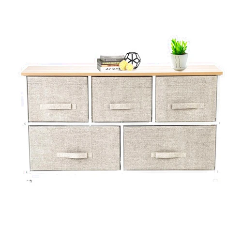 ANTSKU 5 Drawer Dresser Organizer, Fabric Dresser Storage Tower, 2-Tier Wide Closet Dresser, Multi-use Organizer Unit for Closets, Bedroom, Dorm Room, Living Room, Hallway, Linen/Natural