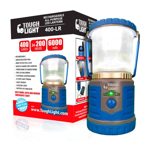 Tough Light LED Rechargeable Lantern - 200 Hours of Light Plus a Phone Charger for Hurricane, Emergency or Camping, Long Lasting Battery- Free 2 Year Warranty