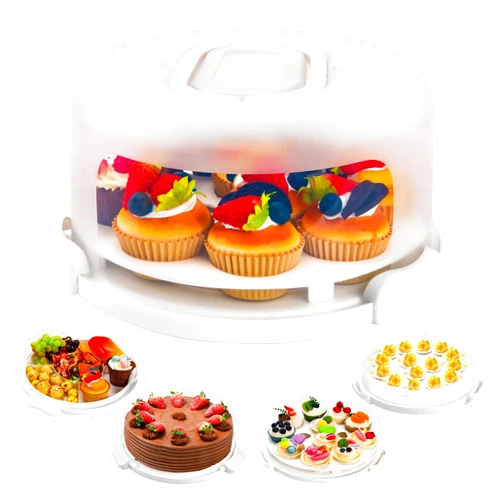 NPLUX White Cake Containers with Lids Round Plastic Cupcake Holders 4-in-1 Multipurpose Cake Carrier Holder for 11 Inch Cake Pies Cupcake Eggs Fruit or Snack Transport