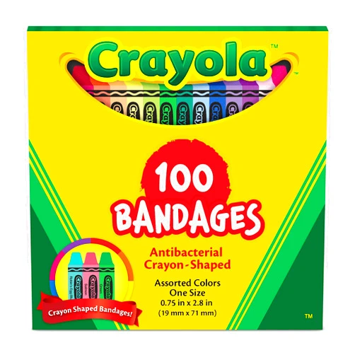 Crayola Shaped Kids Bandages, 100 CT | Great for Birthdays, Party Supplies, Stickers, Stocking Stuffer or White Elephant Gift | Adhesive Bandages for Minor Cuts, Scrapes, & Burns