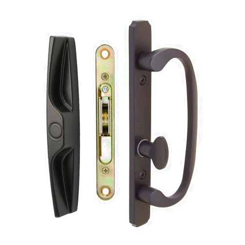 FPL Door Locks and Hardware Inc. FPL Replacement Sliding Door Handle with Non-Keyed Pull - Offset Thumb Turn (Black/Oil Rubbed Bronze + Mortise Lock)