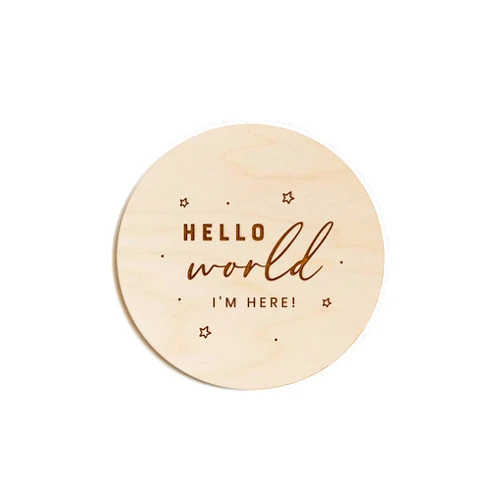 The Cotton & Canvas Co. Hello World I'm Here with Stars Newborn Baby Announcement, Nursery Sign, Nursery Decor, Baby Shower, Modern, Wooden Plaque, Birth Prop