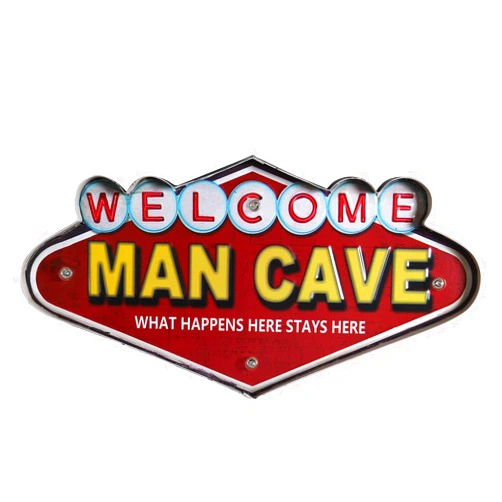 Sweet FanMuLin Vintage Handmade Metal Marquee Embossed Tin Decor, Metal LED Sign Decorative Bar LED Metal Wall Light Sign Industrial Style Light Up Sign (Man CAVE)