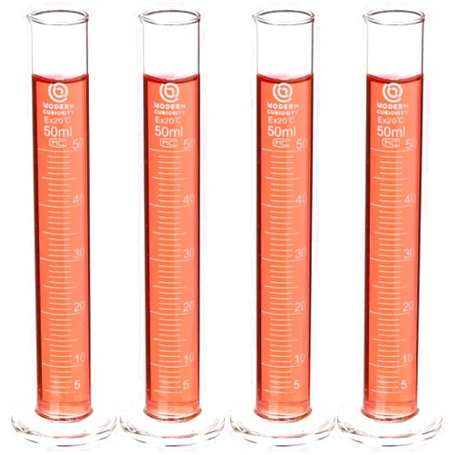 Modern Curiosity - Glass Graduated Cylinders - Education & Research Equipment - Industrial & Academic Laboratory - Borosilicate Glass Measuring Cups - Science & Chemistry Class Supply (50mL, 4 Pk)